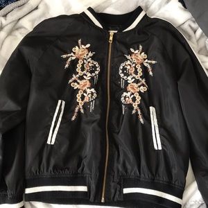 Black and white ,flower printed bomber jacket
